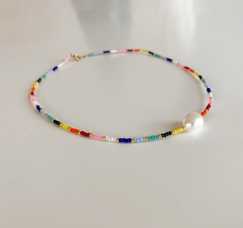 Rainbow and Pearl necklace/Beaded Rainbow Pearl | Etsy