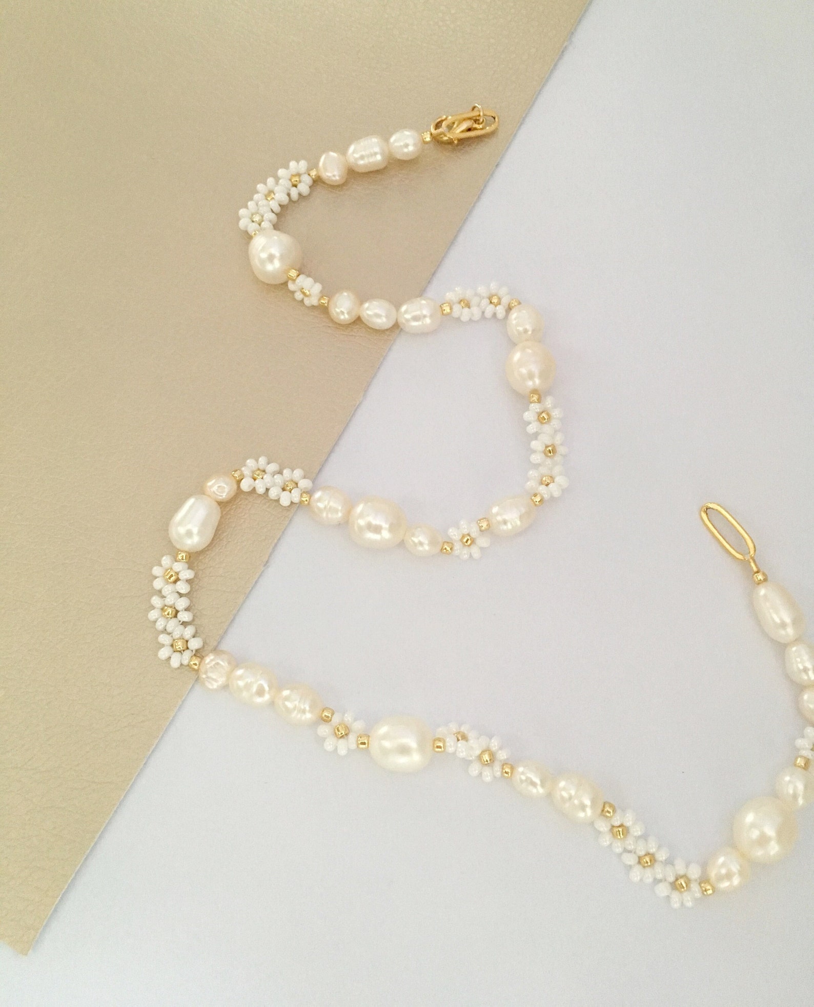 14k GOLD FILLED Sunflower Pearl Necklace/white Beaded Flower - Etsy