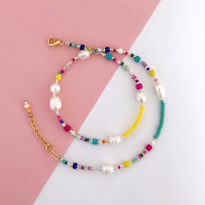 seed bead pearl collar necklace/pearl and bead collar choker/freshwater pearl necklace/surf necklace/colorful beaded necklace/Anya nord