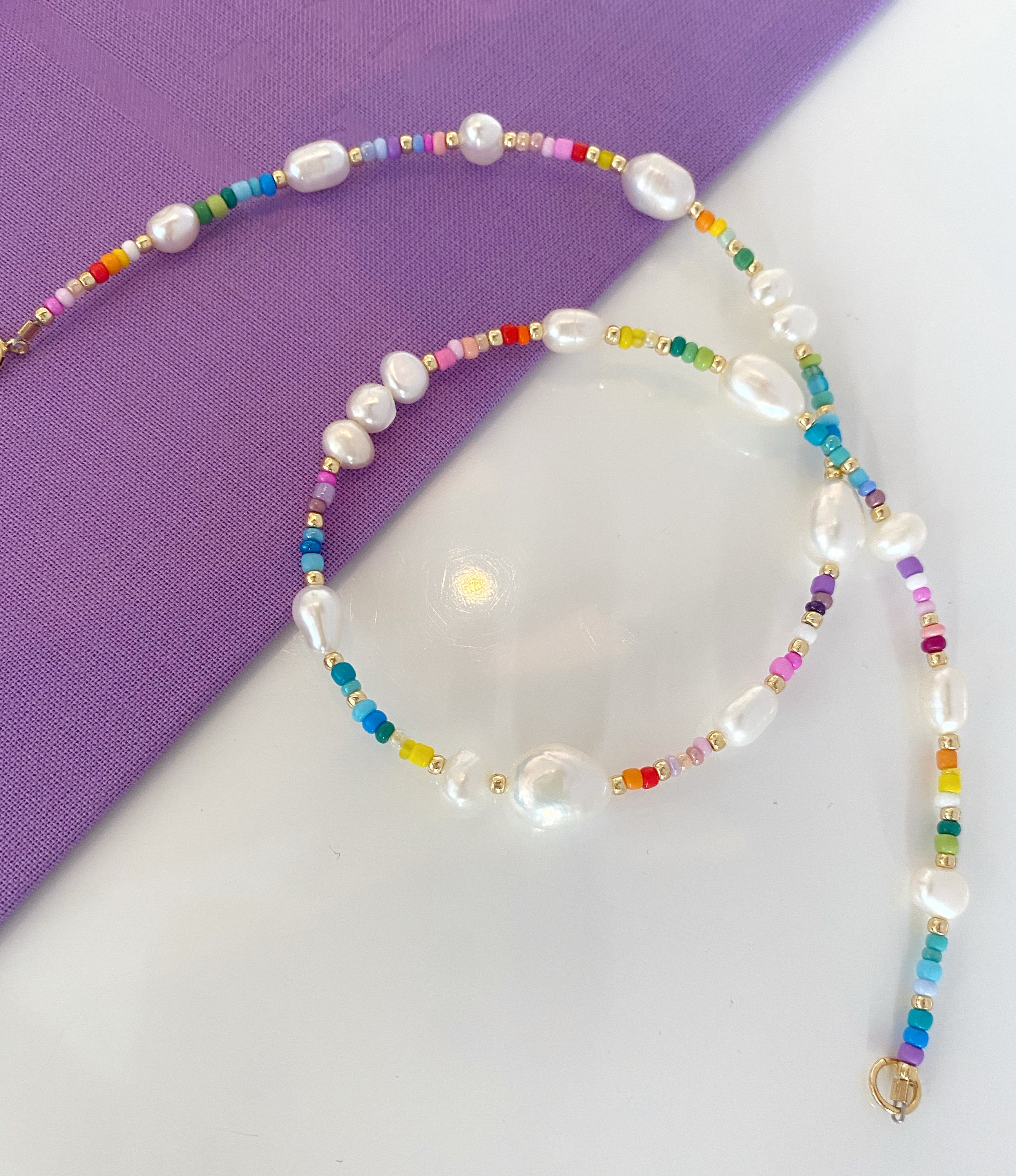 Bead and Pearl Rainbow Necklace/beaded Rainbow - Etsy
