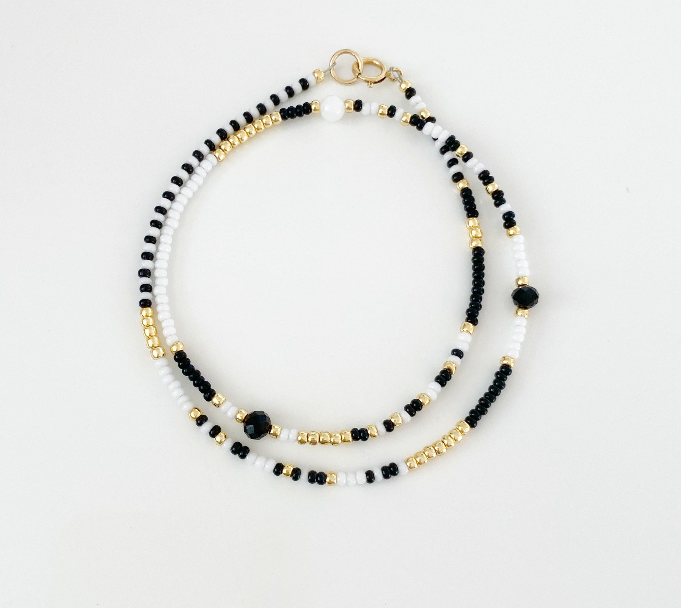 Black and White Beaded Choker/seed Bead Necklace/black White Etsy