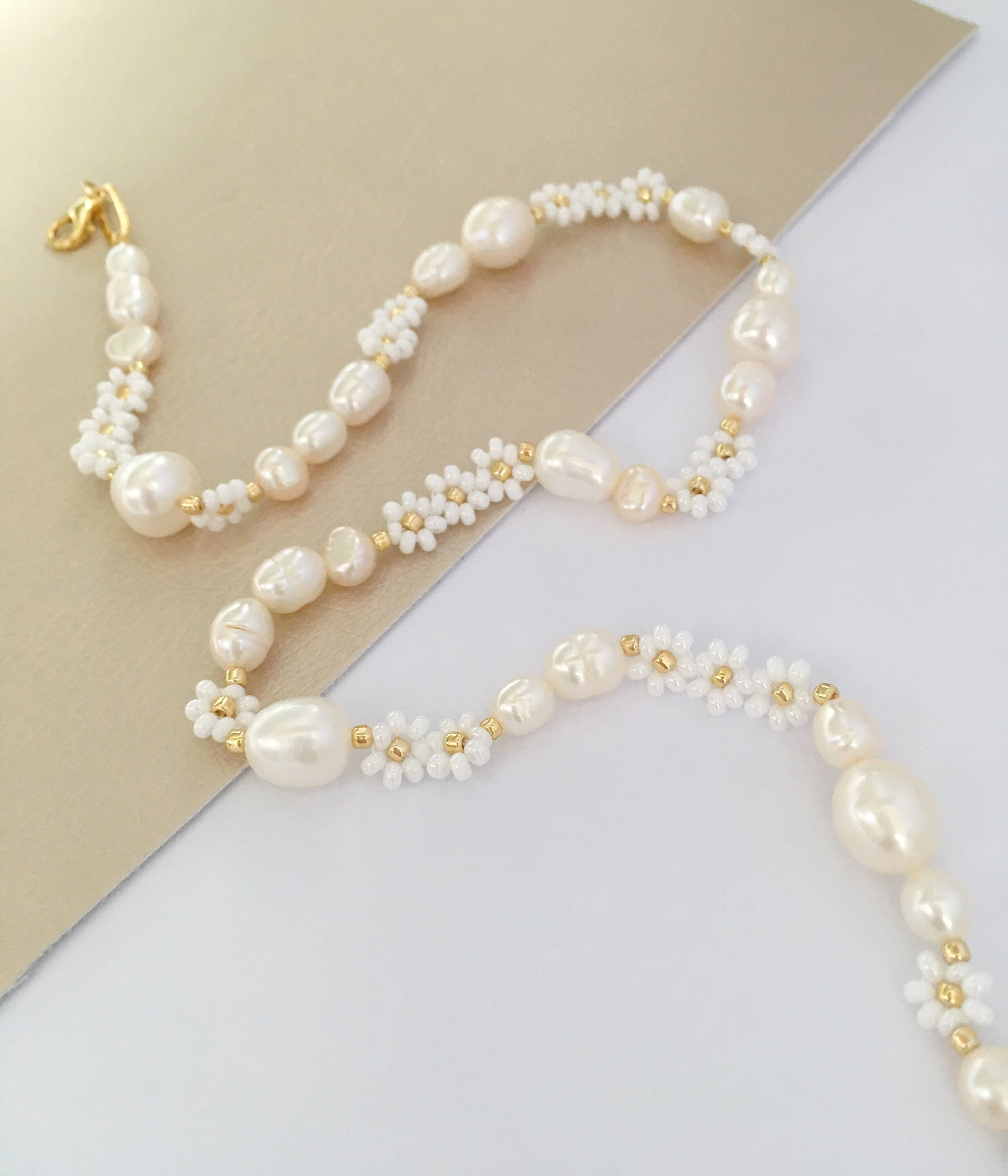 14k GOLD FILLED Sunflower Pearl Necklace/white Beaded Flower - Etsy UK