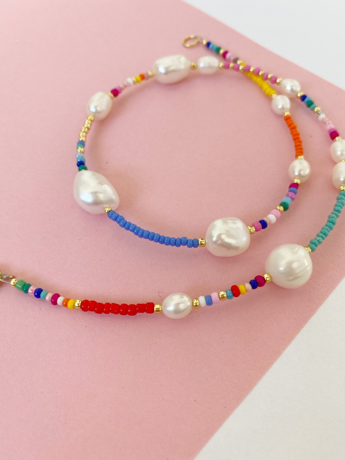 14k GOLD FILLED Colorful Pearl Seed Bead Necklace/beaded Pearl Etsy