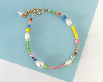 Colorful beaded pearl and beads bracelet/seed bead bracelet/bead pearl bracelet/boho jewelry/summer bracelet/colorful bead bracelet/gift