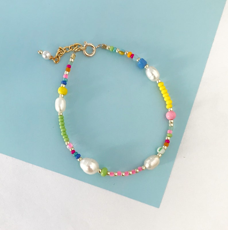 Colorful beaded pearl and beads bracelet/seed bead bracelet/bead pearl bracelet/boho jewelry/summer bracelet/colorful bead bracelet/gift image 1