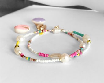 Colourful Beaded collar necklace/Colourful bead and pearl/Beaded Collar necklace/Colourful Beaded necklace/Layering necklace/jewelry gift