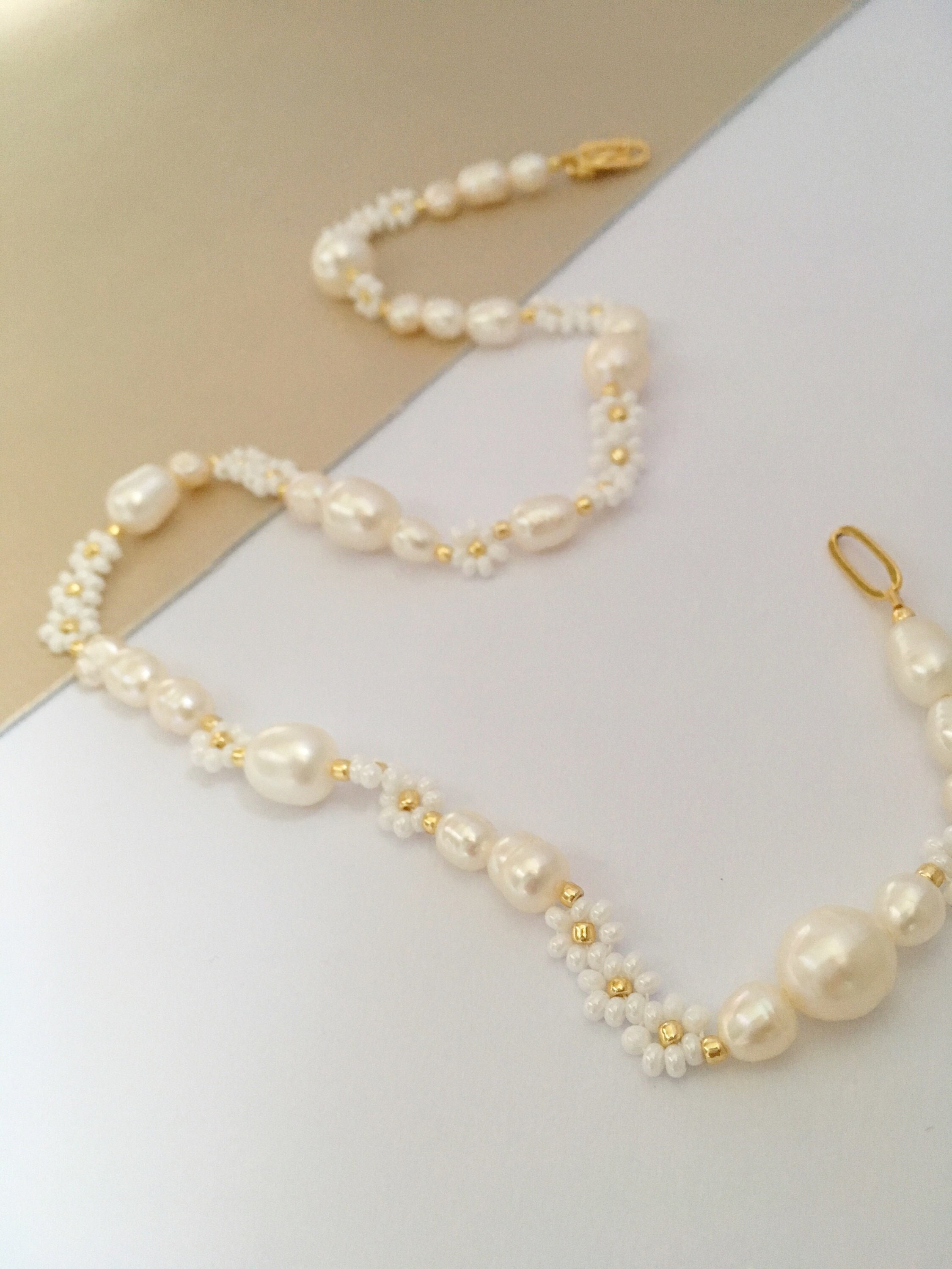 14k GOLD FILLED Sunflower Pearl Necklace/white Beaded Flower - Etsy UK