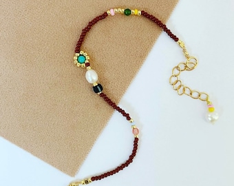 Cute beaded pearl sunflower daisy bracelet/minimalist seed bead necklace/flower bracelet/delicate flower bead bracelet/Anya nord/gift