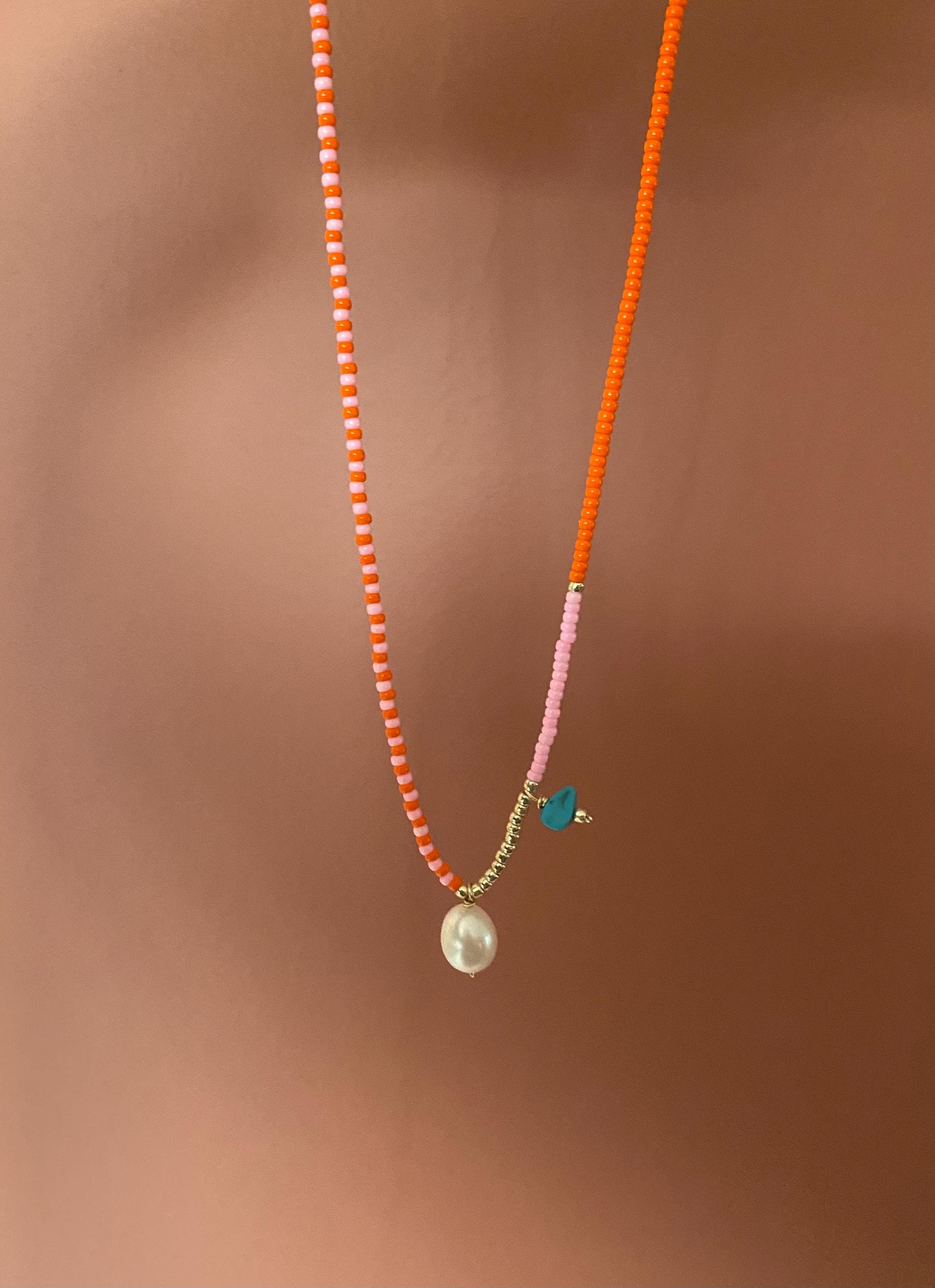 Orange seed bead pearl pendant necklace/bead and pearl pendant necklace/pearl pendant necklace/boho chic necklace/boho chic necklace/gift