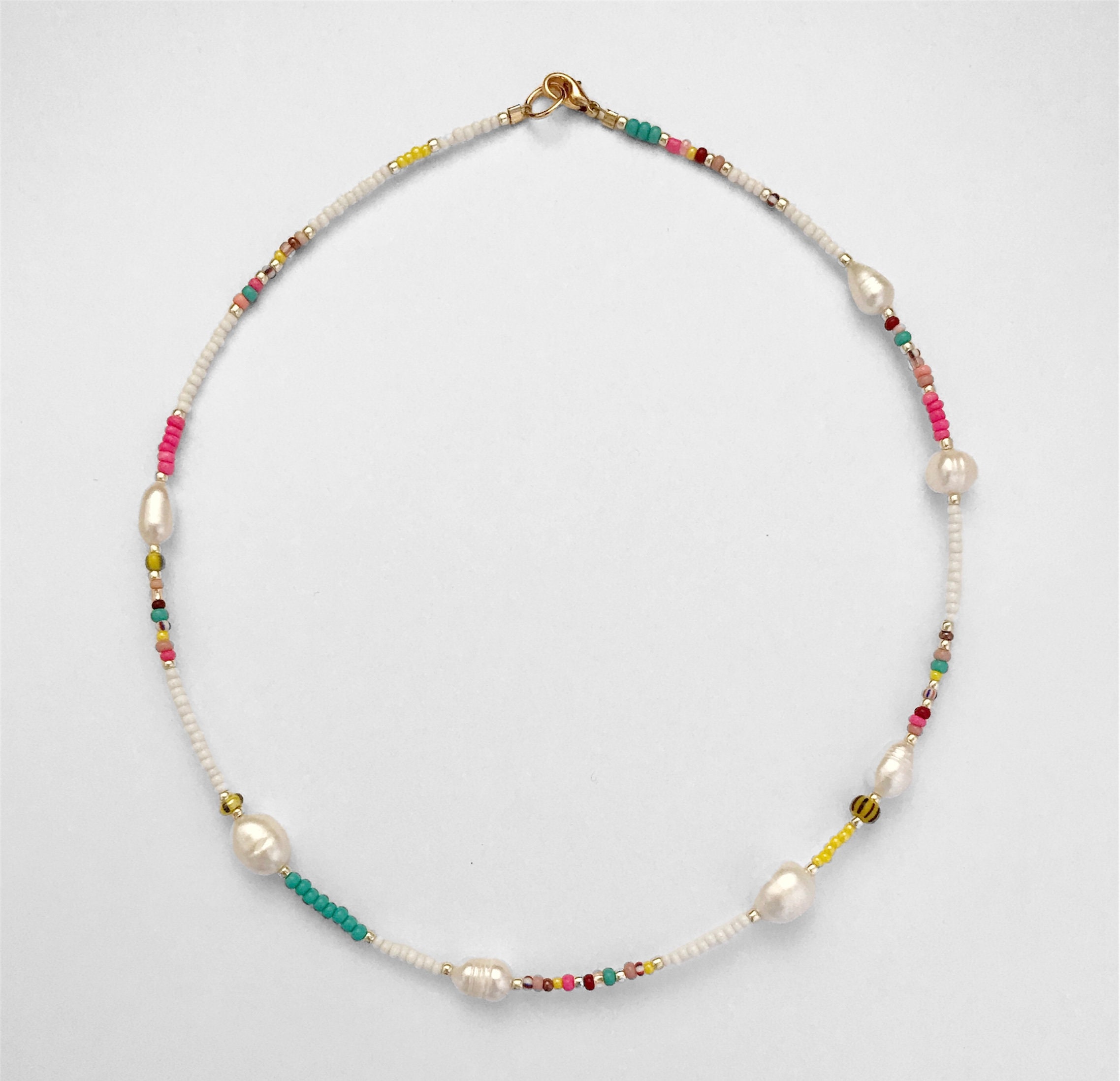 Colourful Beaded Collar Necklace/colourful Bead and Pearl/beaded Collar ...