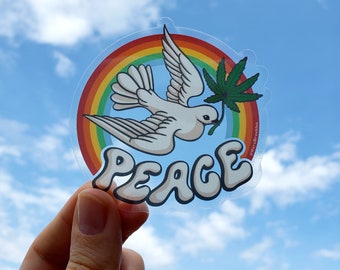 Dove of Peace with Pot Leaf - Clear Vinyl Sticker