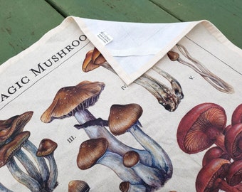 Magic Mushrooms Botanical Tea Towel - 100% Cotton - 19x28" - Home Decor, Fabric Wall Hanging, Small Tapestry