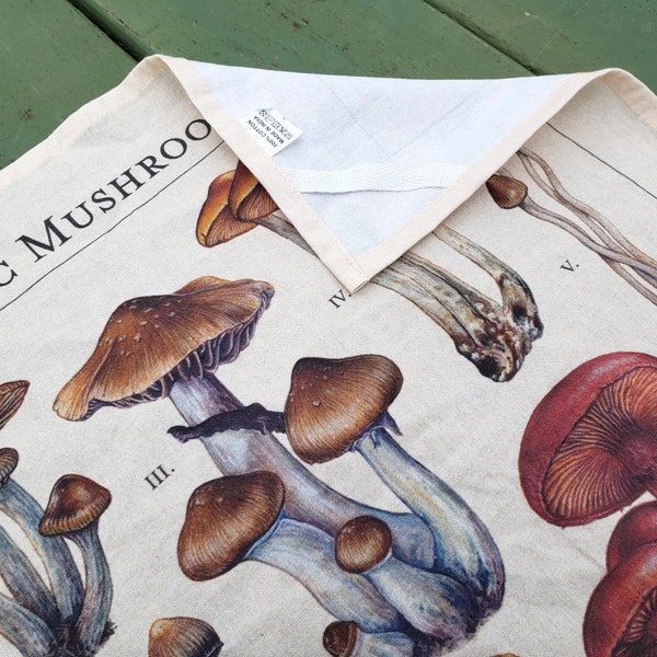 Magic Mushrooms Botanical Tea Towel - 100% Cotton - 19x28" - Home Decor, Fabric Wall Hanging, Small Tapestry