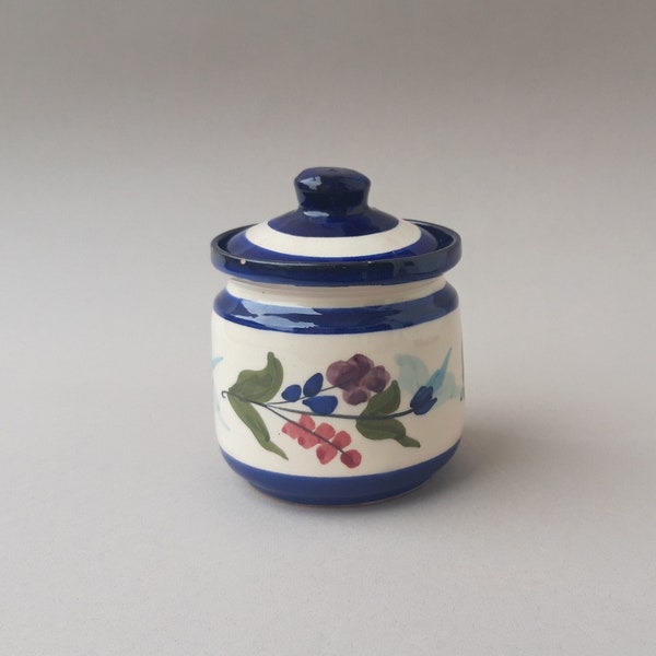 Suikerpot met deksel keramiek 4" vintage bloemen Retro klein vat Collectible koffie thee drinkgerei blauw wit Oude porseleinen schalen