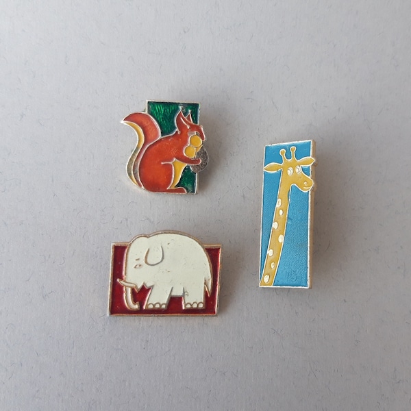 Metal badge small vintage 3psc Funny pins animals backpack Soviet pin Funny vintage brooch Collectible soviet badge Made USSR Old badges