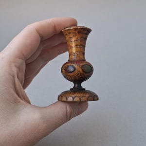 Candlestick wooden small 2.6" carved vintage Retro candle holder Old art wood candle stand Rustic style Folk art handmade Collectable item