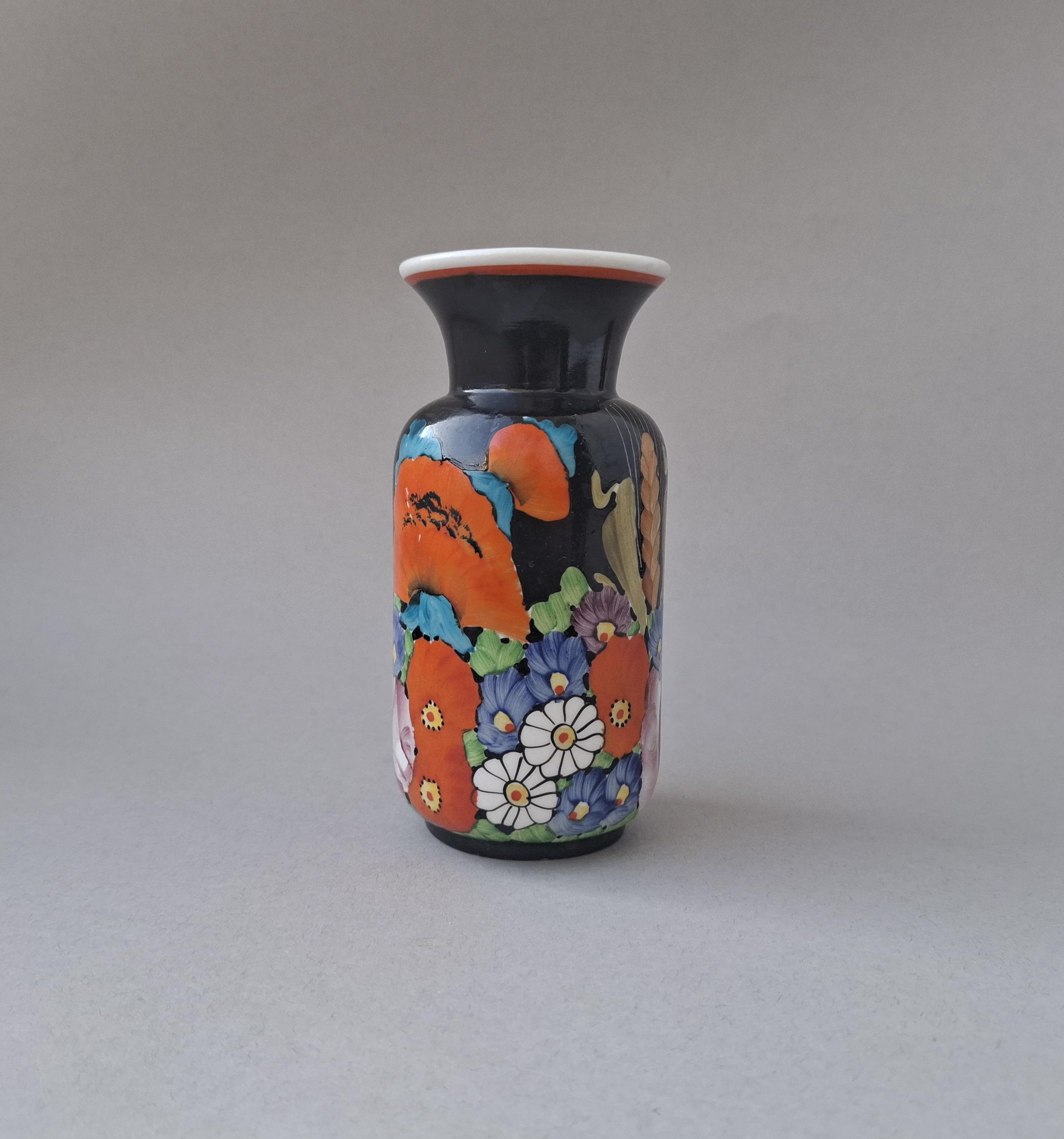 花瓶 ヴィンテージ 手描き セラミック 6.3 インチ チェコ