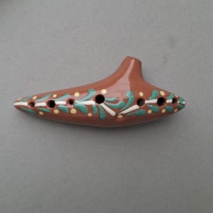 Vintage ocarina musical instrument Retro rare ceramic hand painted vessel flute Christmas musical gift idea Clay glazed pottery clay whistle