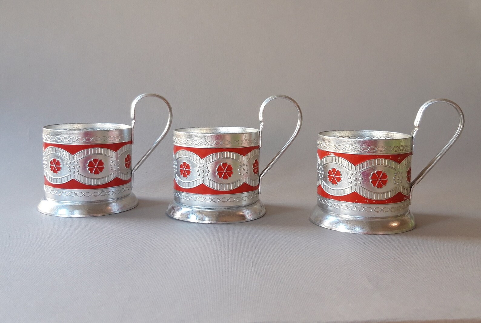 Tea glass holder vintage 3 psc Floral design Retro kitchen Etsy