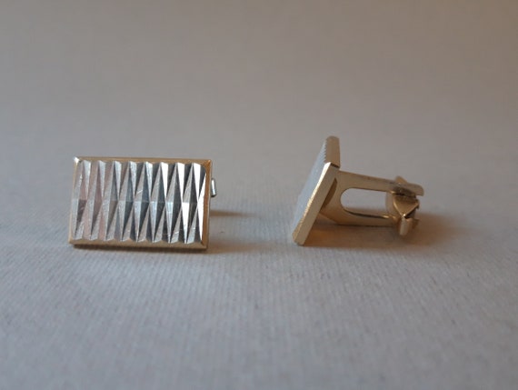 Vintage rectangular cuff links in silver color Re… - image 3