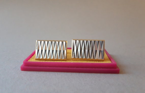 Vintage rectangular cuff links in silver color Re… - image 1