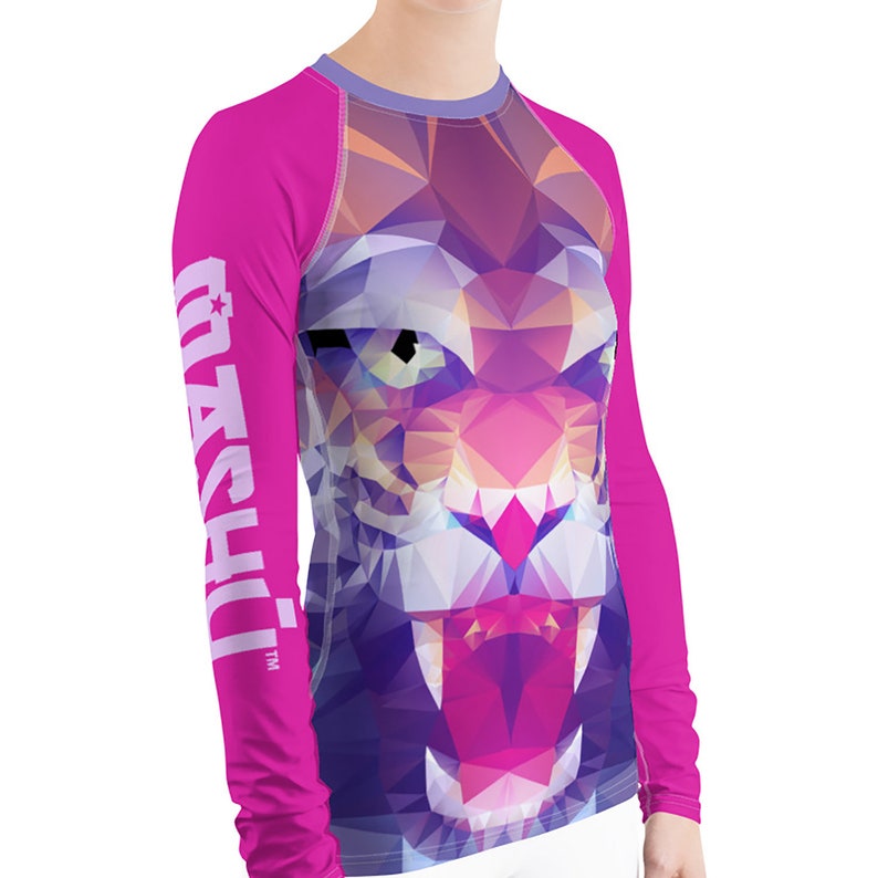 Purple /& Pink Tiger Womens Long Sleeve Performance Rash Guard Shirt Ladies Compression MMA BJJ Martial Arts Grappling Jiu Jitsu Workout