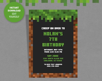 Minecraft Birthday Invitation Etsy