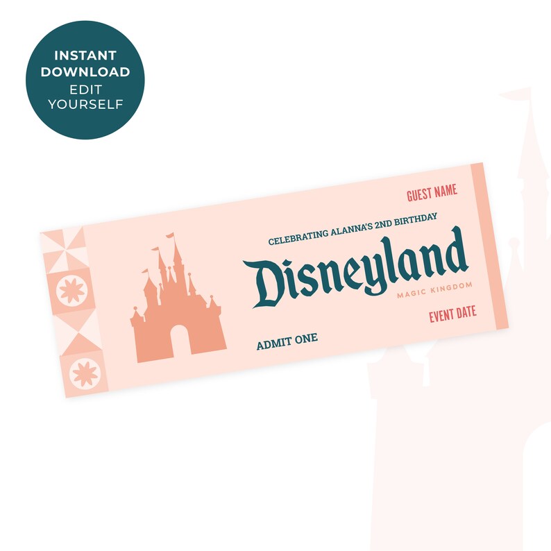 Disneyland Ticket Invitation Disneyland Seating Ticket Etsy