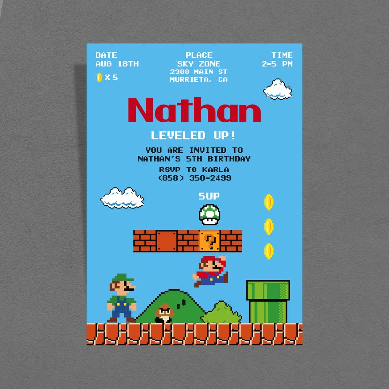 Super Mario Invitation Super Mario Bros Invite Nintendo Etsy