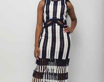 Striped Crotchet Fringe Dress