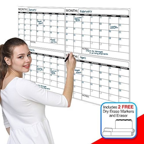 Jumbo Laminated Dry Erase or Wet Erase 4 Month Quarterly Wall - Etsy