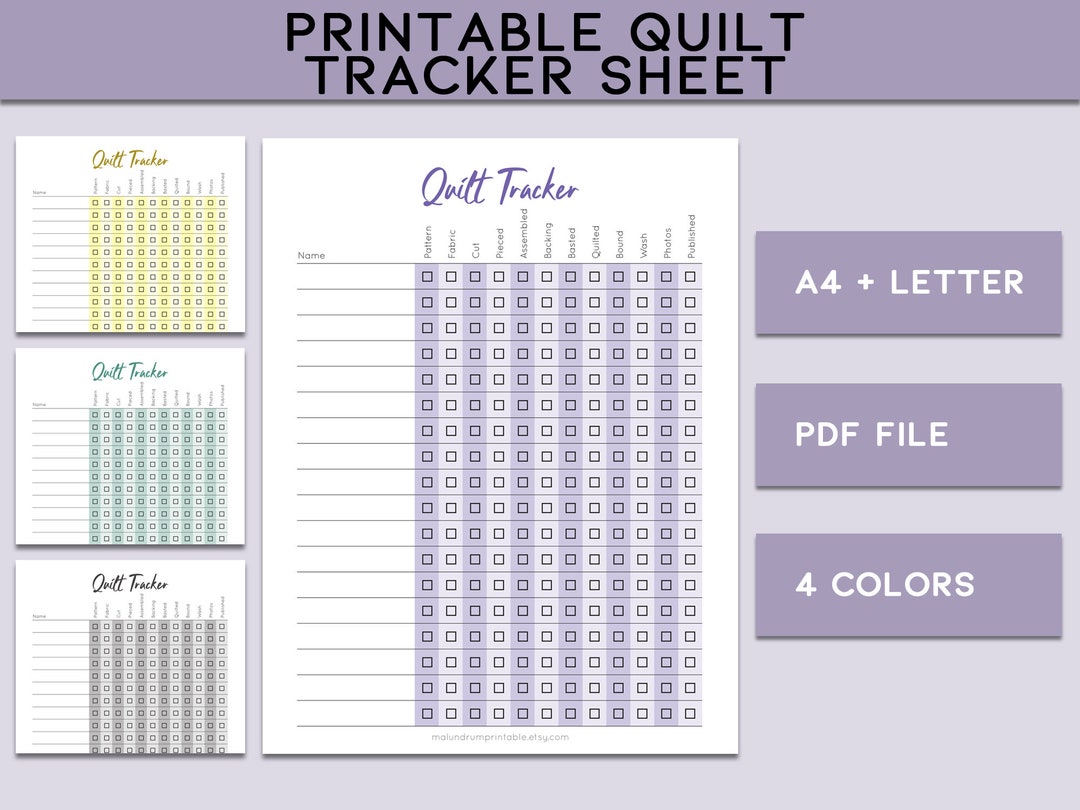 Printable Quilting Project Tracker Sheet PDF Download A4 and US Letter ...