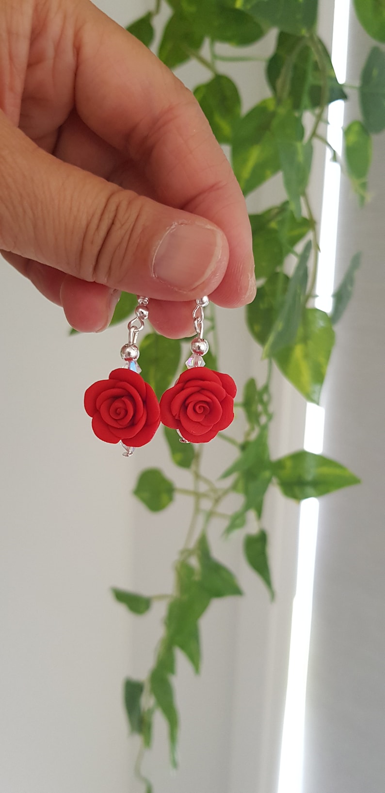Red Rose Earrings Rose Earrings Handmade Roses Dangle Etsy