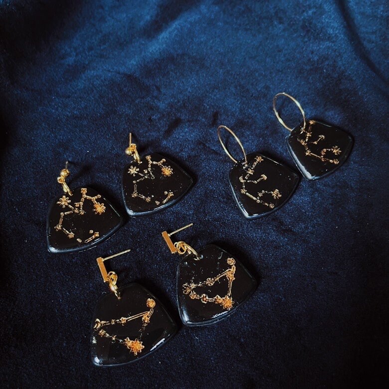 Handmade Polymer Clay Earrings | Birthday + Astrology + Horoscope + Zodiac | Nickel Free Gold