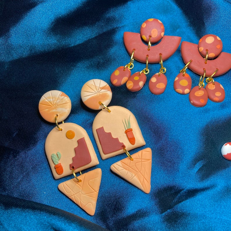 Nickel Free Terra Cotta Adobe Desert Terrace Plant Clay Statement Earrings Terrace