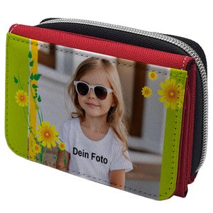 Geldbeutel mit Foto in gelben Blumen rot oder schwarz für Kinder & Erwachsene