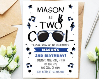 Two Cool Birthday Invitation Boy Second Birthday Party Two Cool Sunglasses Two Cool 2nd Birthday Invite Editable Instant Download TC1