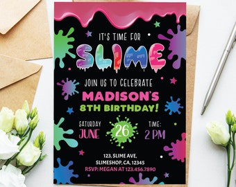 Slime Birthday Invitation Girl Slime Birthday Party Invitation Slime Party Invite Girls Birthday Invitation Editable Instant Download SL1