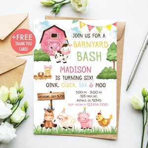 Ferme anniversaire Invitation fille ferme animaux anniversaire inviter animaux de basse-cour anniversaire fête Invitation imprimable modifiable Téléchargement instantané F2