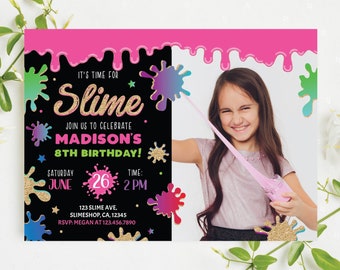 Slime Birthday Invitation with Photo Girl Slime Party Invitation Slime Birthday Invite Girl Birthday Invite Editable Instant Download SL1