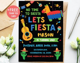 Fiesta Birthday Invitation Cactus Mexican Fiesta Invitation Let's Fiesta Birthday Invite Boy's Fiesta Birthday Editable Instant Download M2