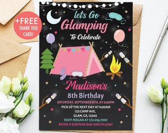 Glamping Birthday Invitation Let's Go Glamping Birthday Party Invitation Under The Stars Girly Glamping Party Editable Instant Download GL1