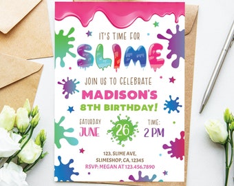 Slime Birthday Invitation Girl Slime Birthday Party Invitation Slime Party Invite Girls Birthday Invitation Editable Instant Download SL1