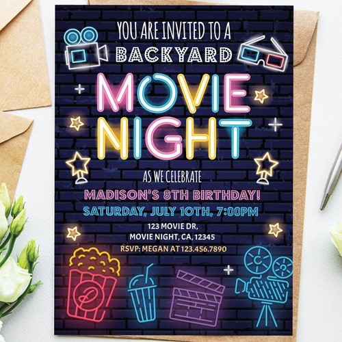Movie Birthday Invitation Movie Night Birthday Party | Etsy
