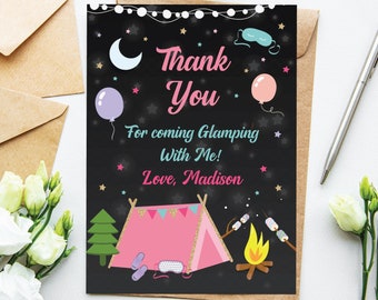 Glamping Thank You Card Let's Go Glamping Thank You Card Under The Stars Girly Glamping Thank You Note Editable Instant Download GL1