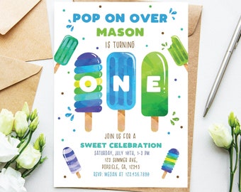 Popsicle Birthday Invitation Boy's Popsicle 1st Birthday Party Invitation Summer Party Invitation Swim Party Editable Instant Download PO1