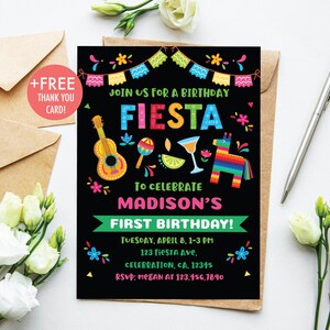 Fiesta Birthday Invitation Cactus Mexican Fiesta Invitation Let's Fiesta Birthday Invite Girl's Fiesta Birthday Editable Instant Download M2 image 1