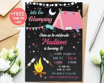 Glamping Birthday Invitation Let's Go Glamping Birthday Party Invitation Under The Stars Girly Glamping Party Editable Instant Download GL1