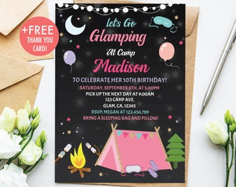 Glamping Birthday Invitation Let's Go Glamping Birthday Party Invitation Under The Stars Girly Glamping Party Editable Instant Download GL1