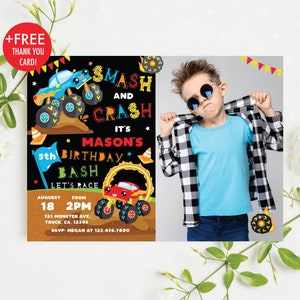 Monster Truck Birthday Invitation Smash and Crash Birthday Invitation Boy's Truck Birthday Party Invite Editable Instant Download MT1 image 1